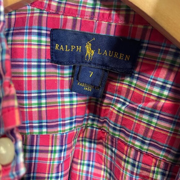 Ralph Lauren Kids Plaid Button-Up Shirt Size 7 Red/Green Cotton - Picture 3 of 4